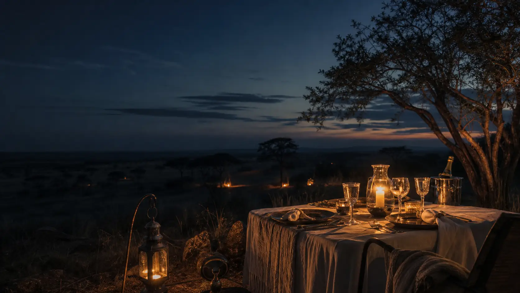 A private candlelit dinner overlooking the African savannah